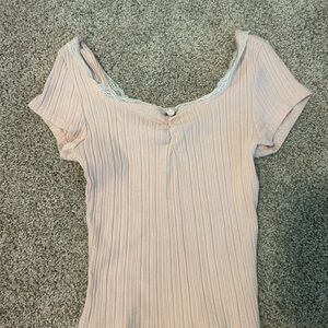 Full Tilt Light Pink Ribbed Lace Blouse